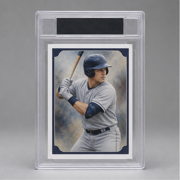 A graded collectible card in protective storage